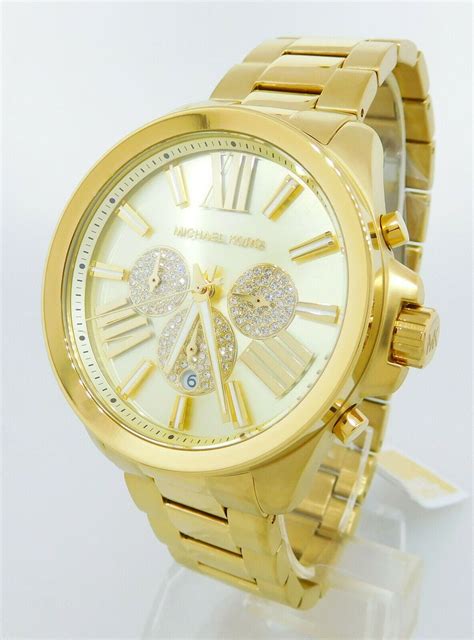 michael kors oversized wren pavé gold-tone watch|Michael Kors chronograph watch.